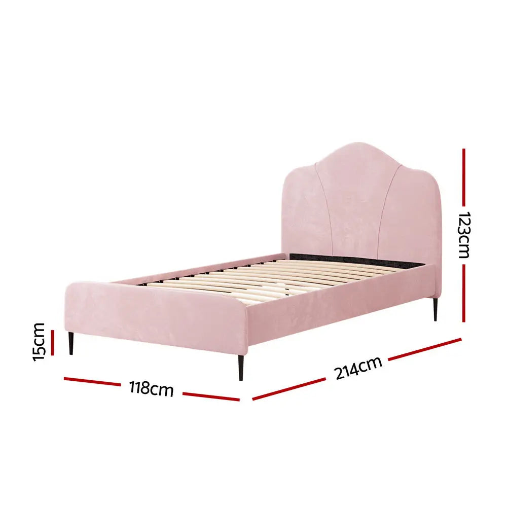Artiss Bed Frame King Single Size Velvet Pink OLAN - Furniture > Bedroom