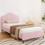 Artiss Bed Frame King Single Size Velvet Pink OLAN - Furniture > Bedroom
