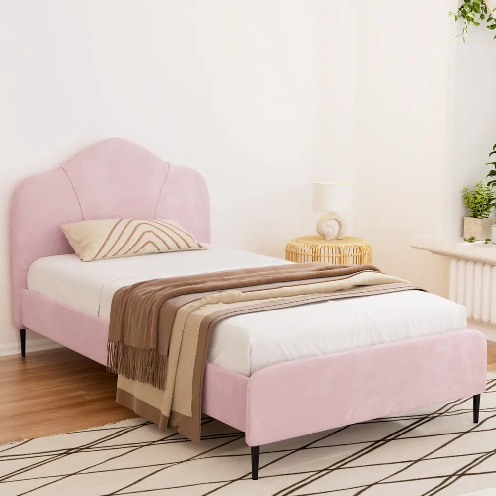Artiss Bed Frame King Single Size Velvet Pink OLAN - Furniture > Bedroom
