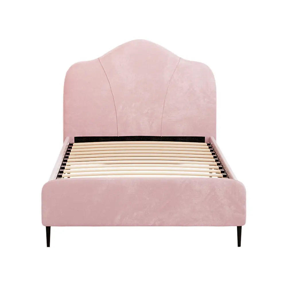 Artiss Bed Frame King Single Size Velvet Pink OLAN - Furniture > Bedroom