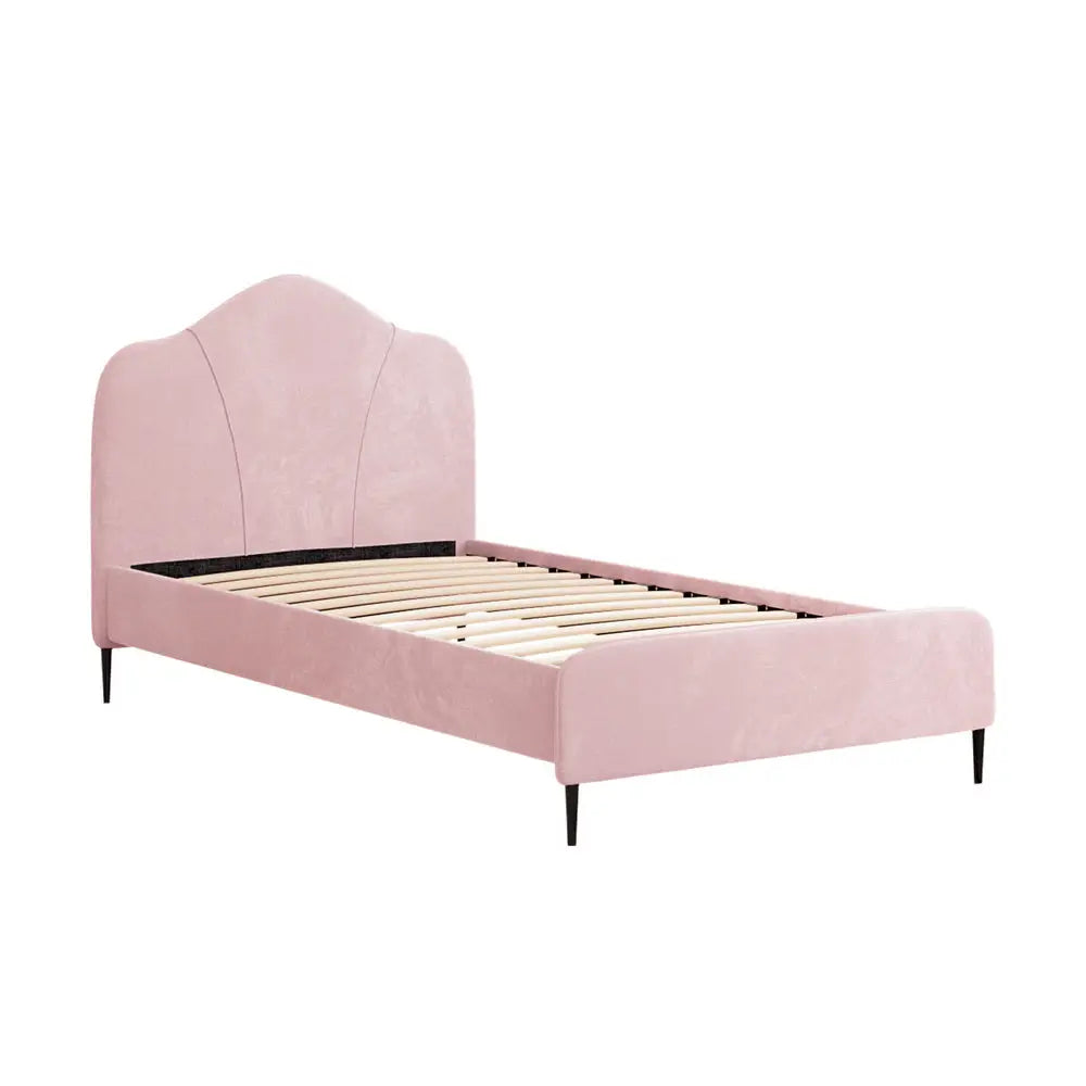 Artiss Bed Frame King Single Size Velvet Pink OLAN - Furniture > Bedroom