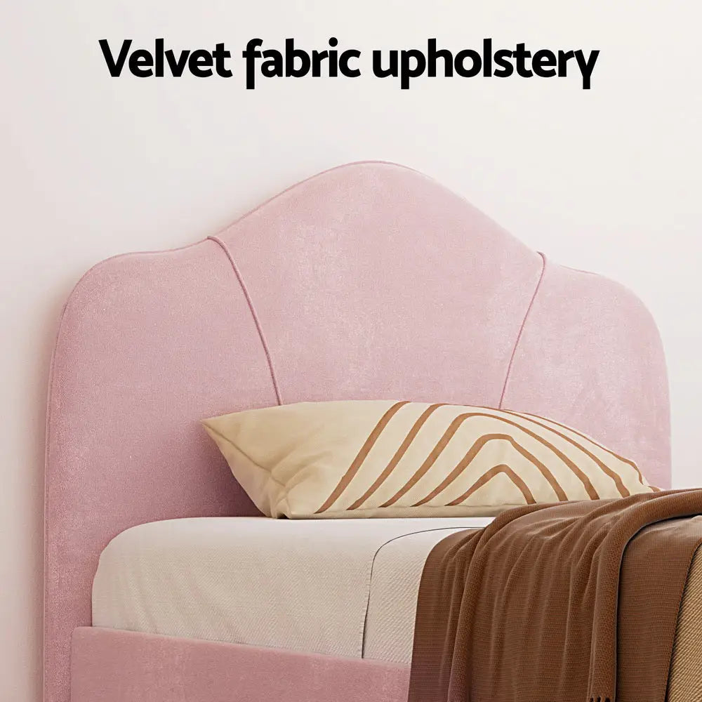 Artiss Bed Frame King Single Size Velvet Pink OLAN - Furniture > Bedroom