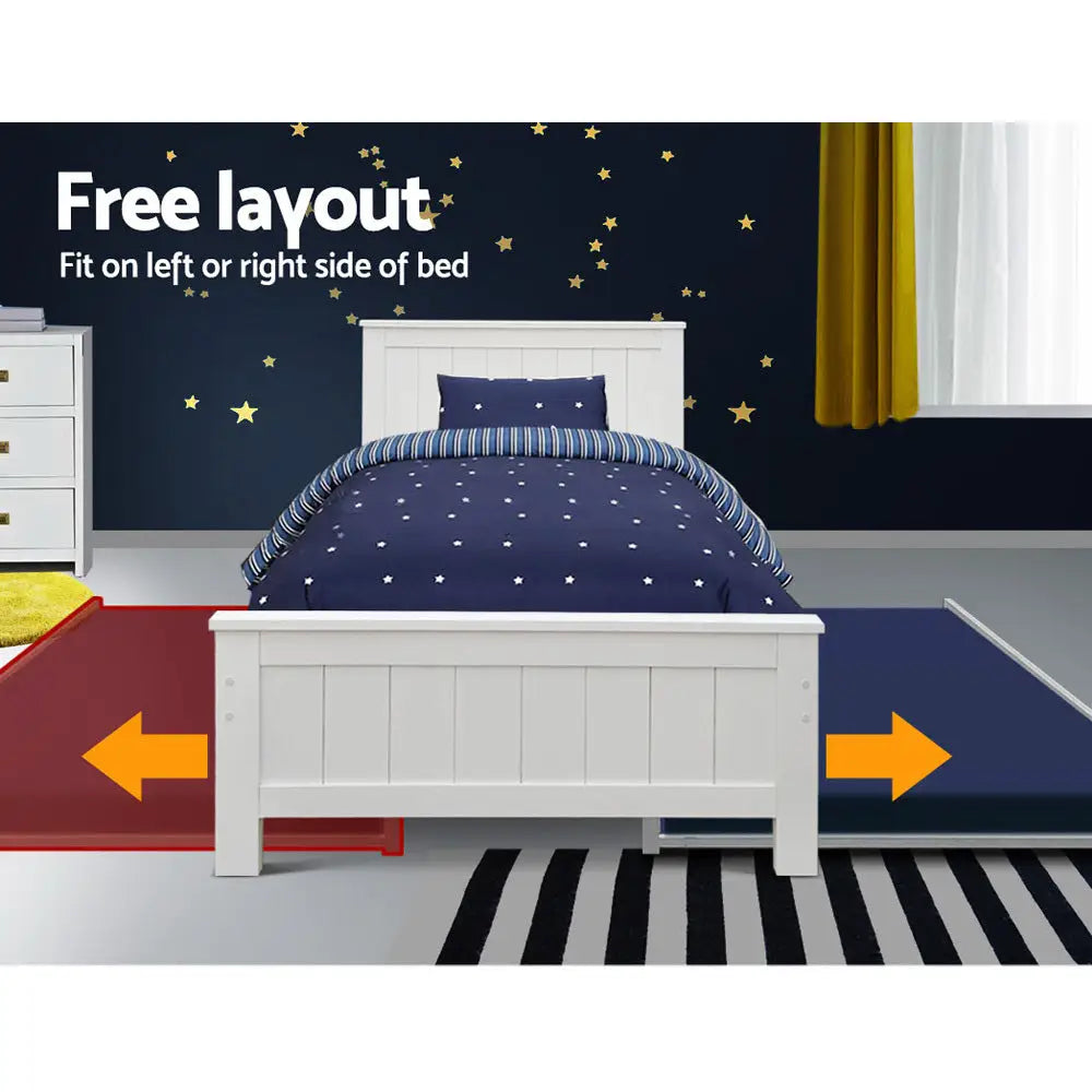 Artiss Bed Frame King Single Size Wooden Trundle Daybed White ELVIS - Furniture > Bedroom