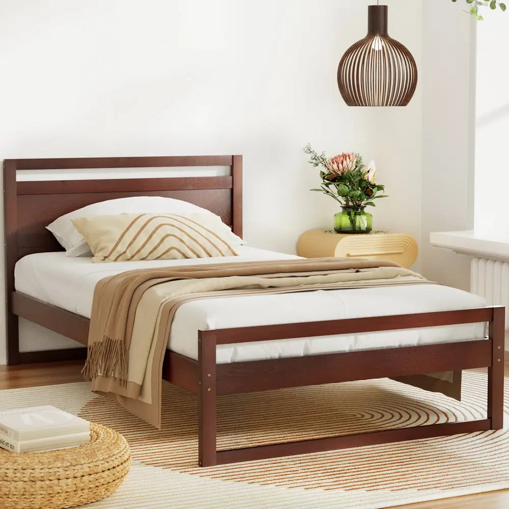 Artiss Bed Frame King Single Size Wooden Walnut WITTON - Furniture > Bedroom