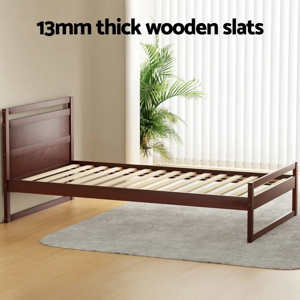Artiss Bed Frame King Single Size Wooden Walnut WITTON - Furniture > Bedroom