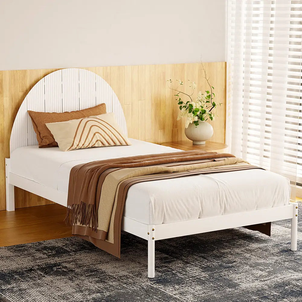 Artiss Bed Frame King Single Size Wooden White DALY - Furniture > Bedroom > Headboards