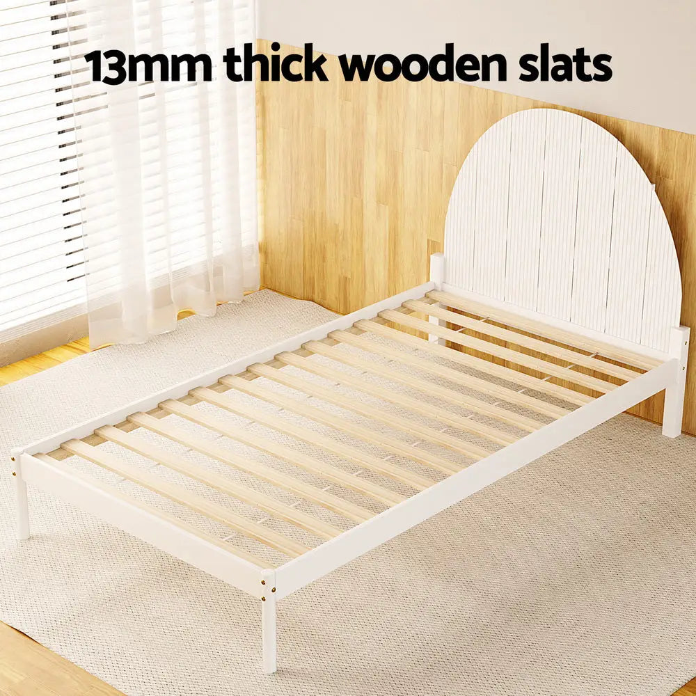 Artiss Bed Frame King Single Size Wooden White DALY - Furniture > Bedroom > Headboards