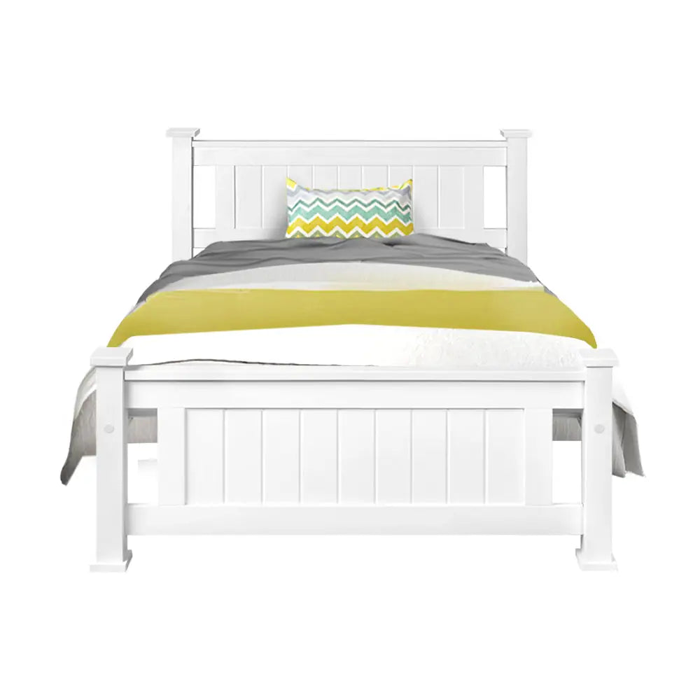 Artiss Bed Frame King Single Size Wooden White RIO - Furniture > Bedroom