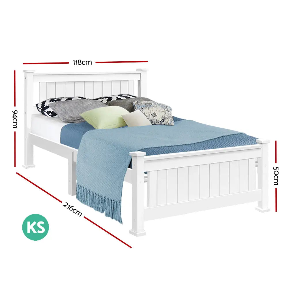 Artiss Bed Frame King Single Size Wooden White RIO - Furniture > Bedroom