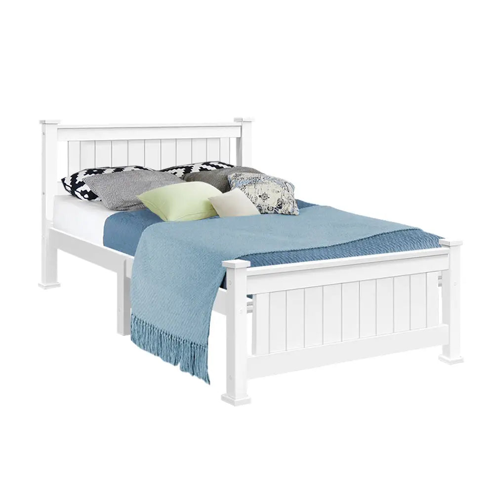 Artiss Bed Frame King Single Size Wooden White RIO - Furniture > Bedroom