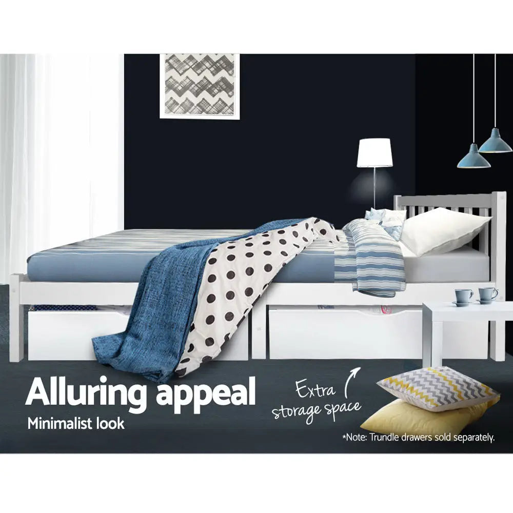 Artiss Bed Frame King Single Size Wooden White SOFIE - Furniture > Bedroom