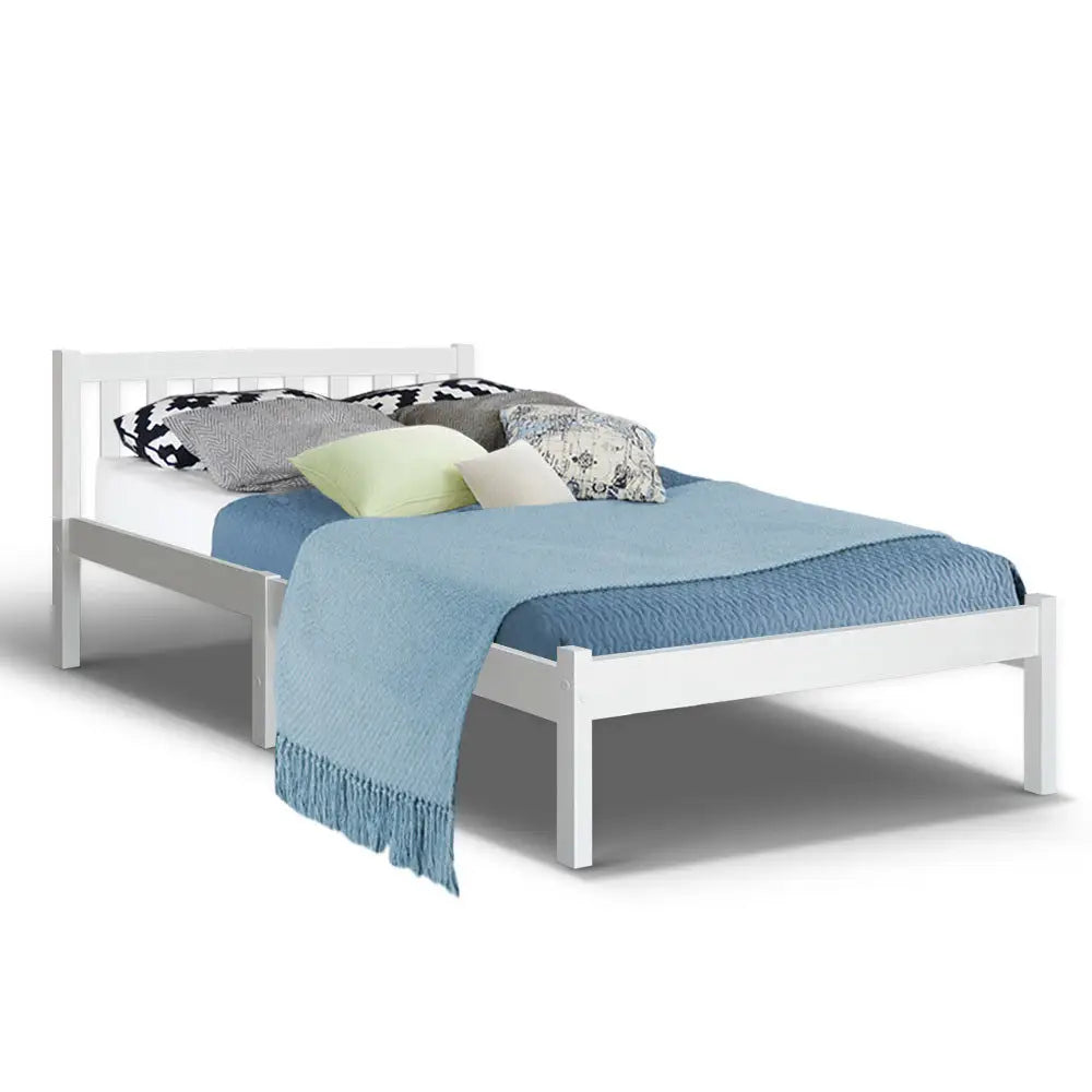 Artiss Bed Frame King Single Size Wooden White SOFIE - Furniture > Bedroom