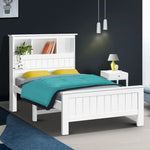 Artiss Bed Frame King Single Size Wooden with 3 Shelves White - Furniture > Bedroom