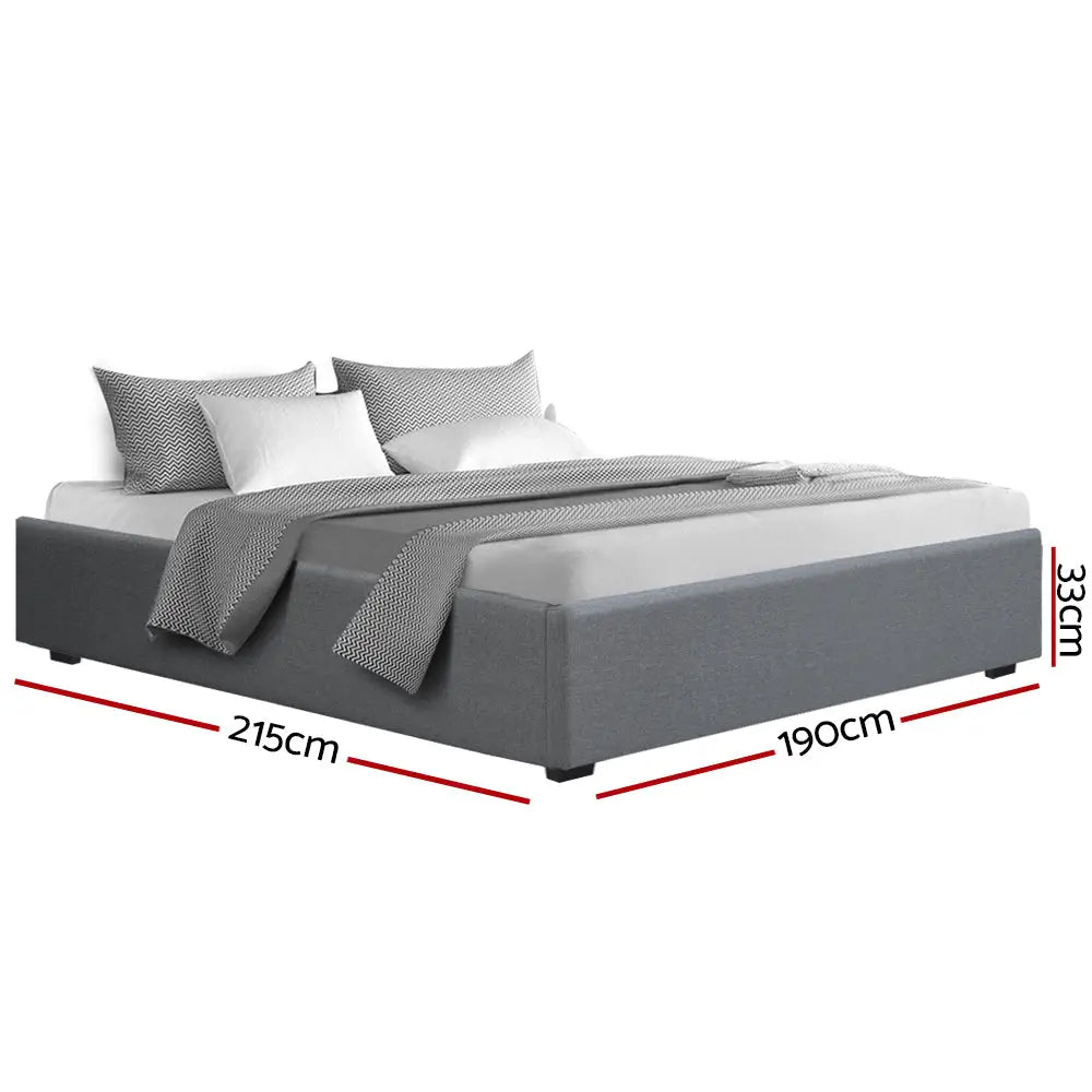 Artiss Bed Frame King Size Gas Lift Base Grey TOKI - Furniture > Bedroom