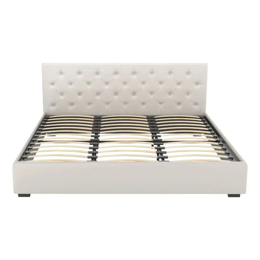 Artiss Bed Frame King Size Gas Lift Beige VILA - Furniture > Bedroom > Beds & Bed Frames