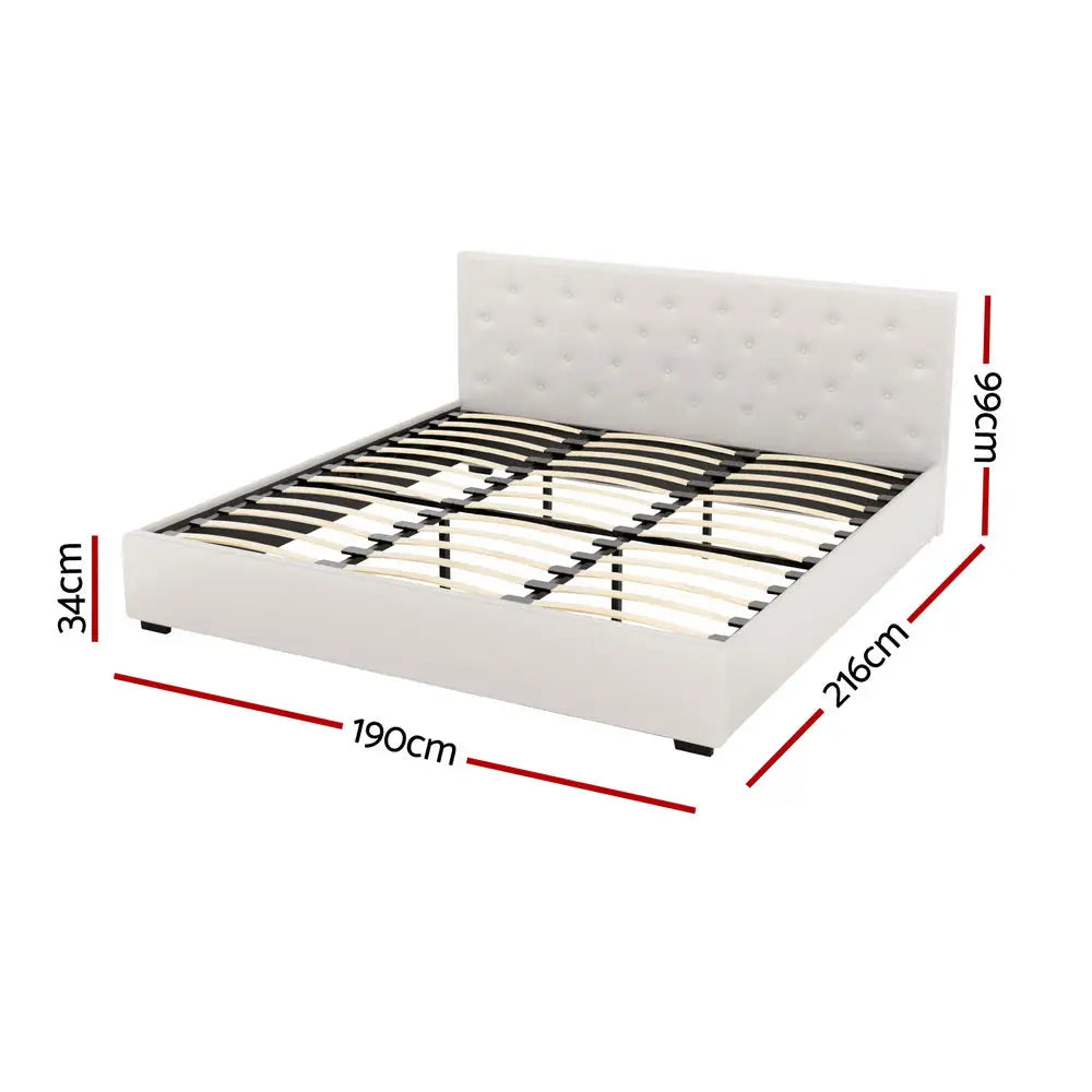 Artiss Bed Frame King Size Gas Lift Beige VILA - Furniture > Bedroom > Beds & Bed Frames