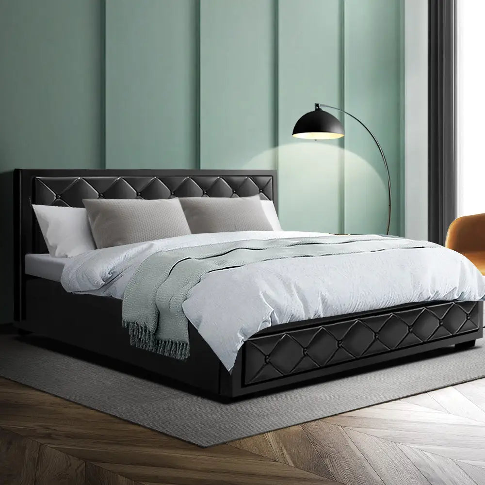 Artiss Bed Frame King Size Gas Lift Black TIYO - Furniture > Bedroom