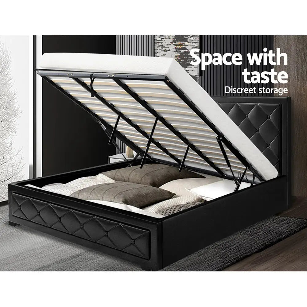 Artiss Bed Frame King Size Gas Lift Black TIYO - Furniture > Bedroom