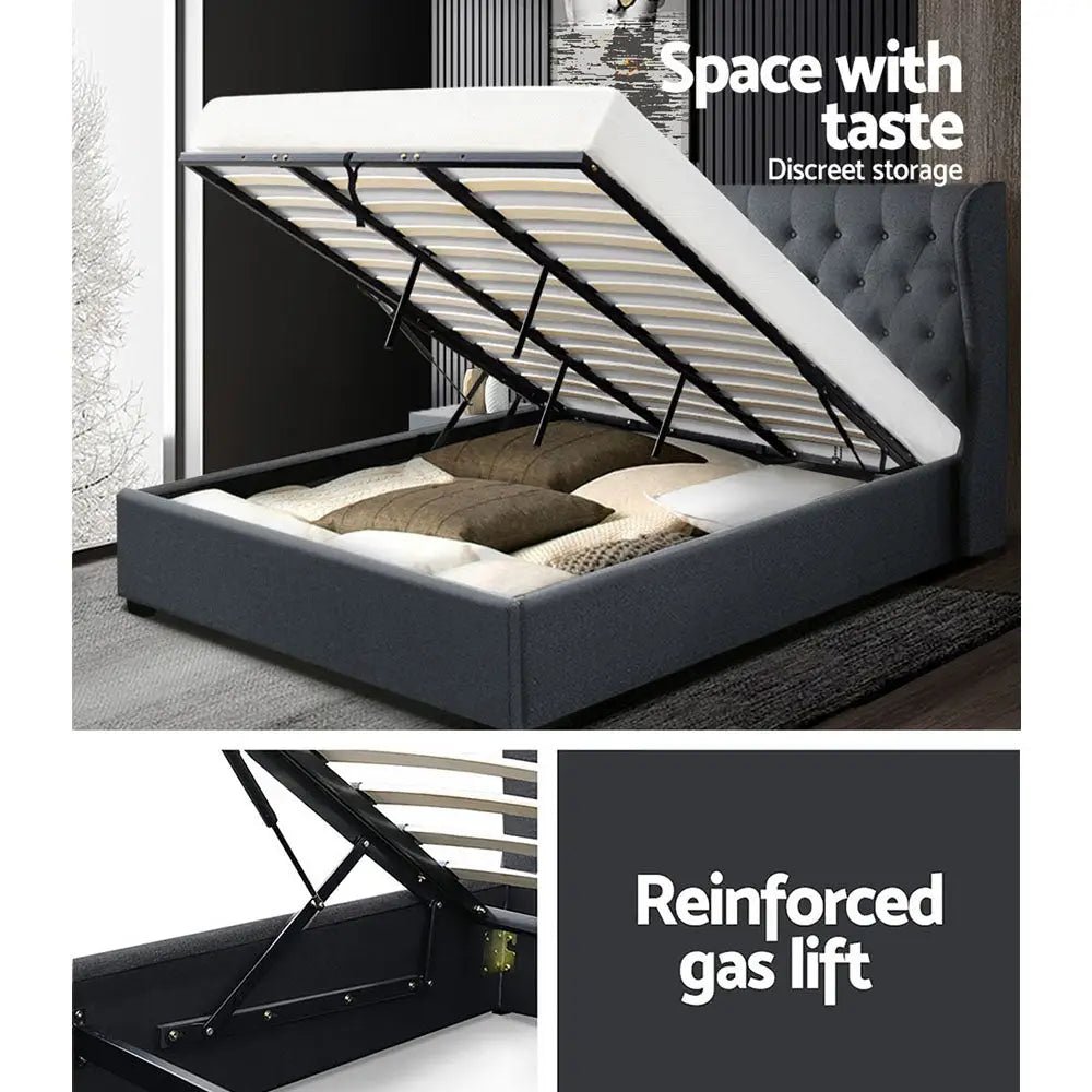Artiss Bed Frame King Size Gas Lift Charcoal ISSA - Furniture > Bedroom