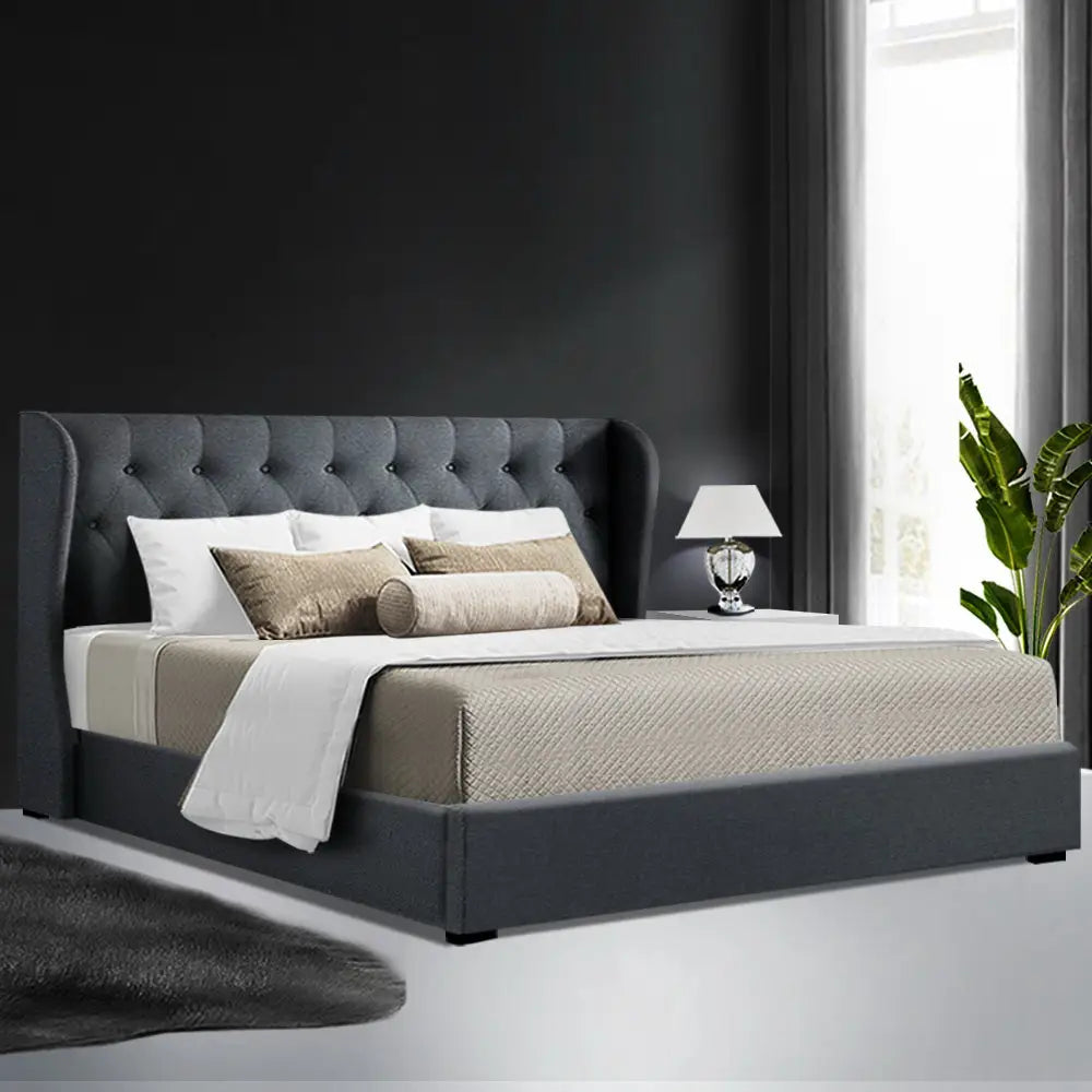 Artiss Bed Frame King Size Gas Lift Charcoal ISSA - Furniture > Bedroom