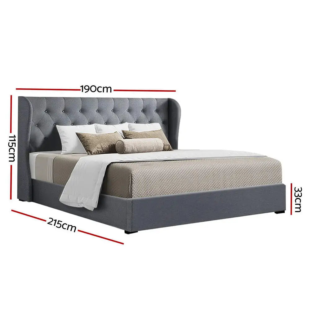 Artiss Bed Frame King Size Gas Lift Grey ISSA - Furniture > Bedroom