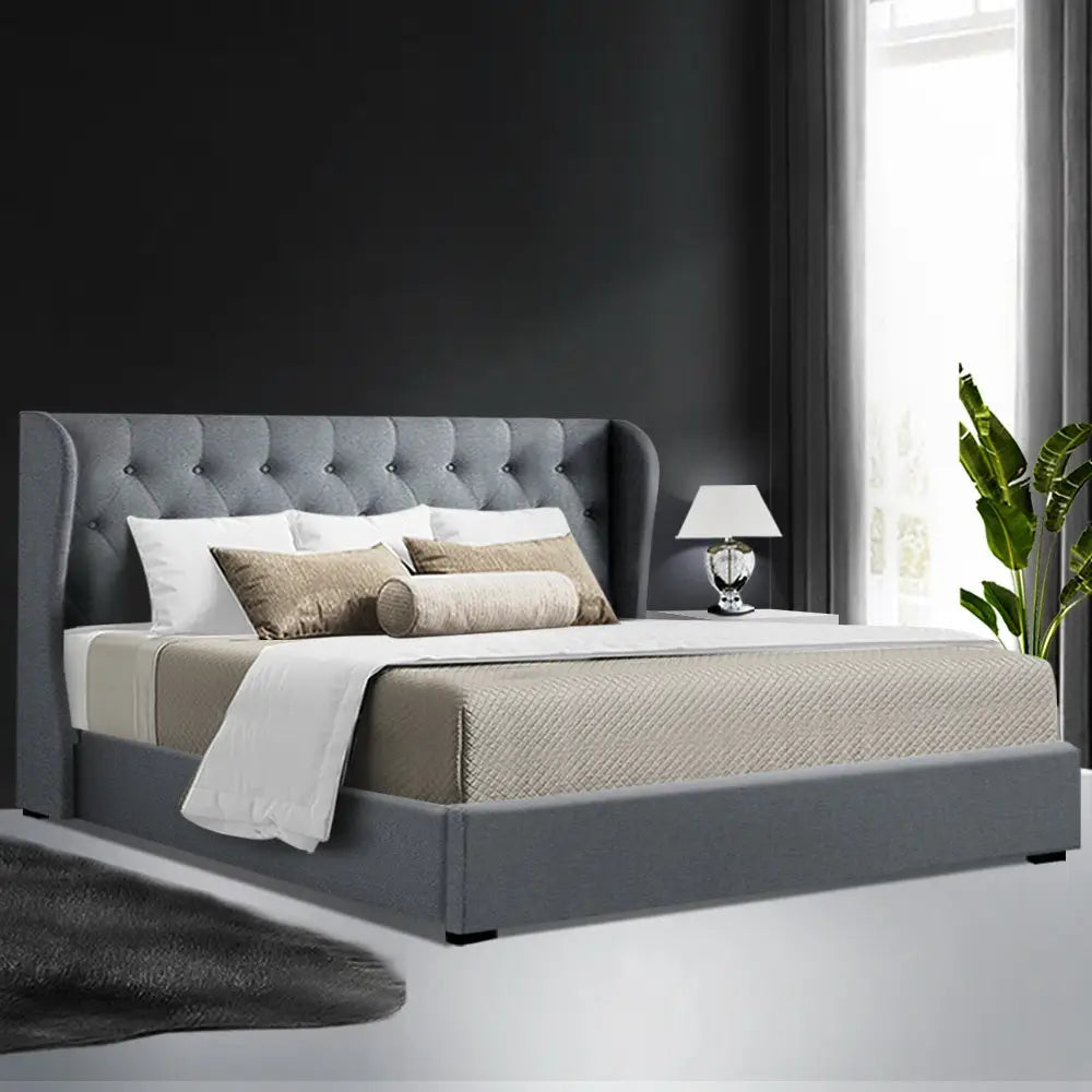 Artiss Bed Frame King Size Gas Lift Grey ISSA - Furniture > Bedroom