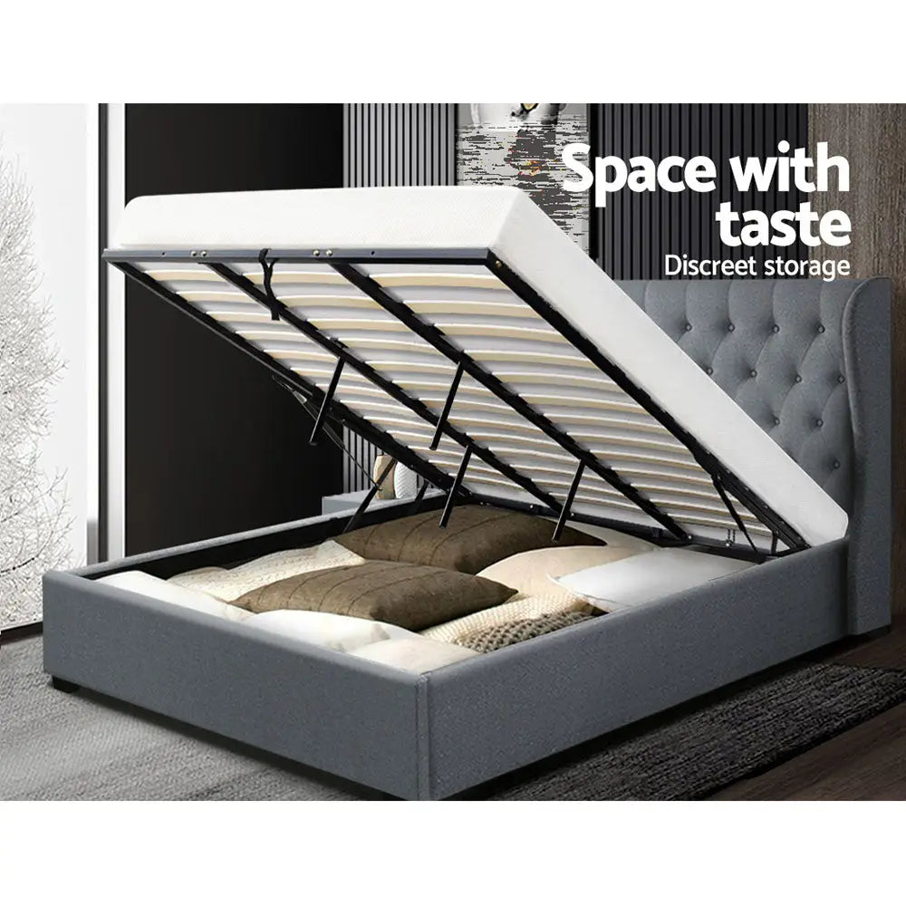 Artiss Bed Frame King Size Gas Lift Grey ISSA - Furniture > Bedroom