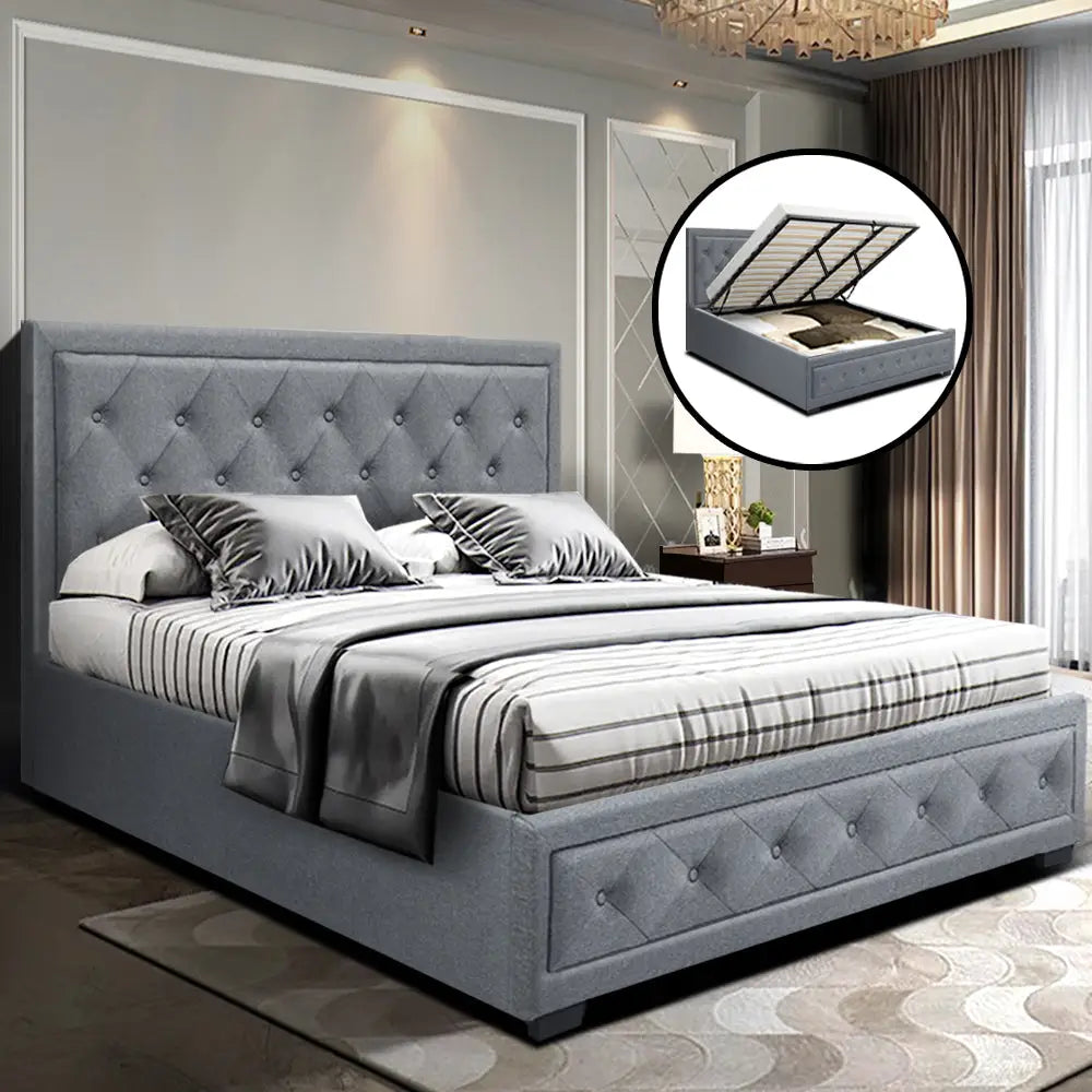 Artiss Bed Frame King Size Gas Lift Grey TIYO - Furniture > Bedroom