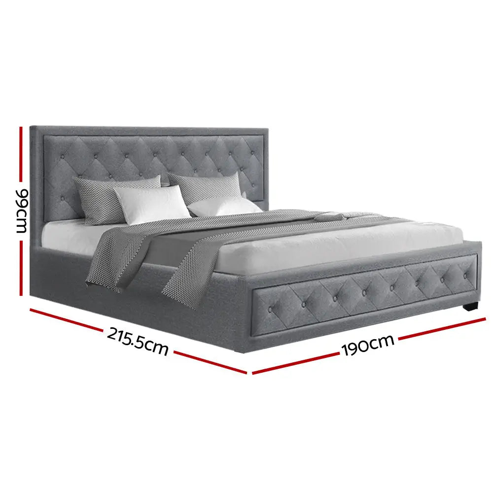 Artiss Bed Frame King Size Gas Lift Grey TIYO - Furniture > Bedroom