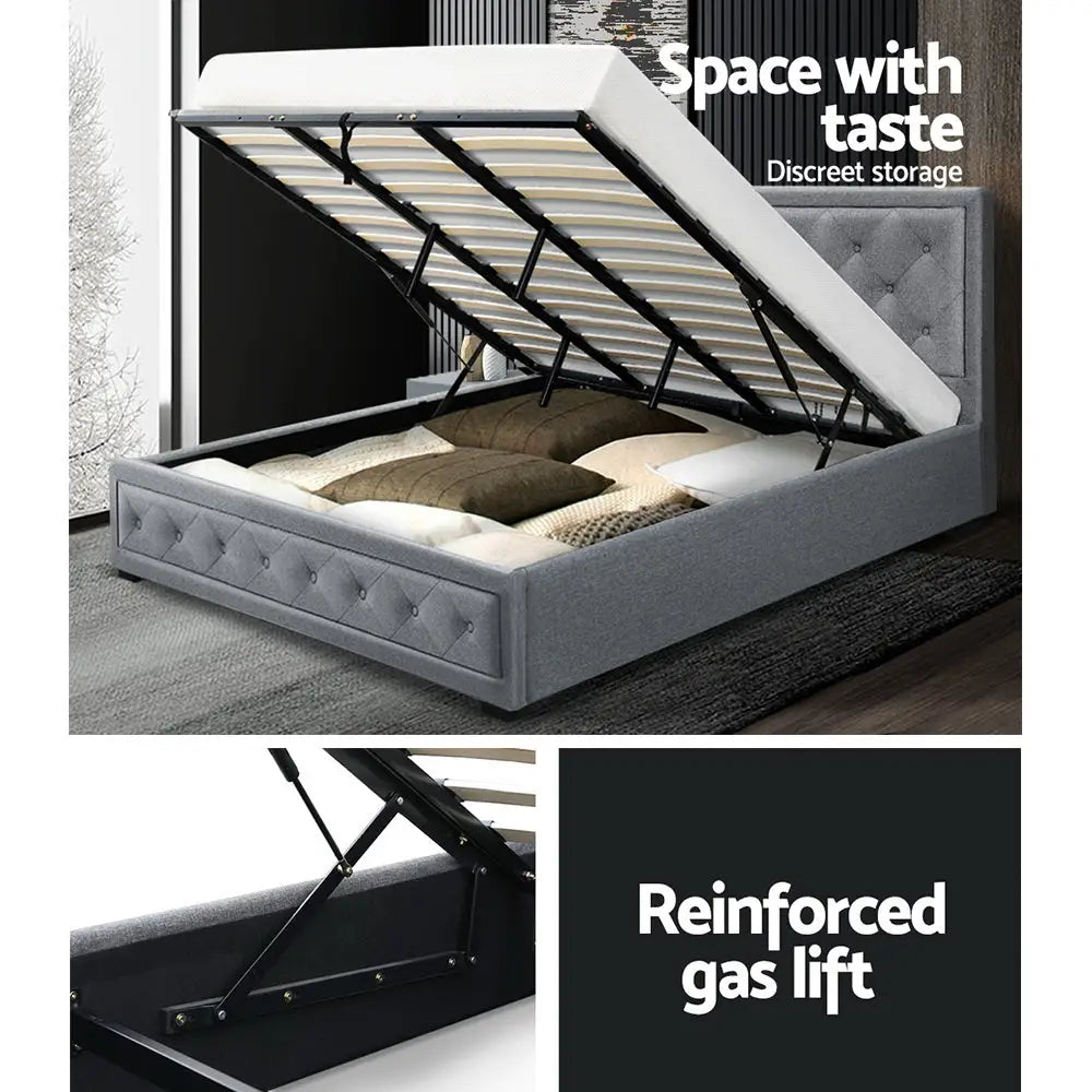 Artiss Bed Frame King Size Gas Lift Grey TIYO - Furniture > Bedroom