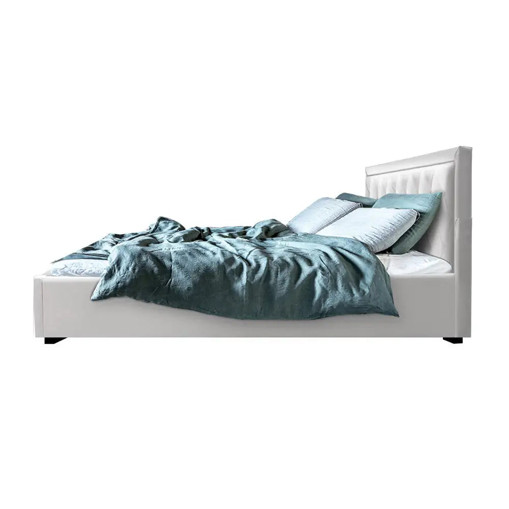 Artiss Bed Frame King Size Gas Lift White TIYO - Furniture > Bedroom > Beds & Bed Frames