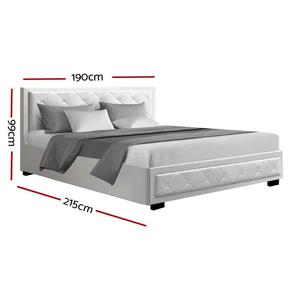 Artiss Bed Frame King Size Gas Lift White TIYO - Furniture > Bedroom > Beds & Bed Frames