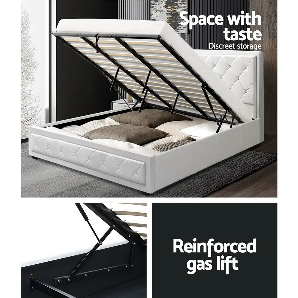 Artiss Bed Frame King Size Gas Lift White TIYO - Furniture > Bedroom > Beds & Bed Frames
