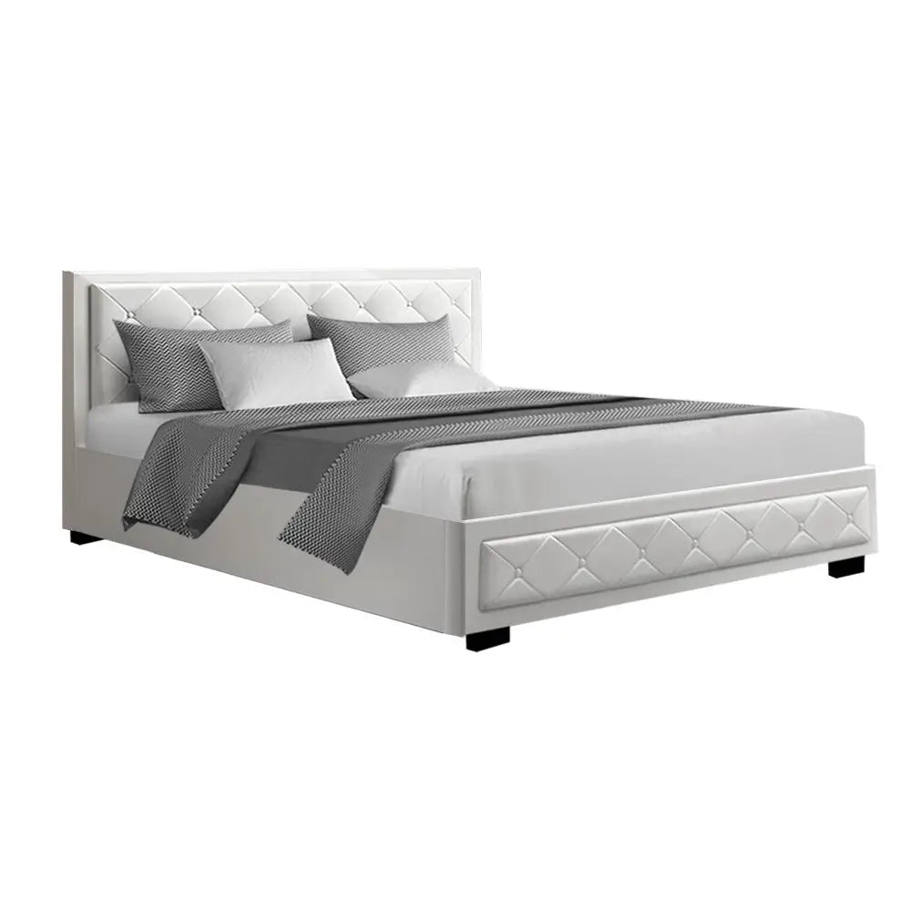 Artiss Bed Frame King Size Gas Lift White TIYO - Furniture > Bedroom > Beds & Bed Frames