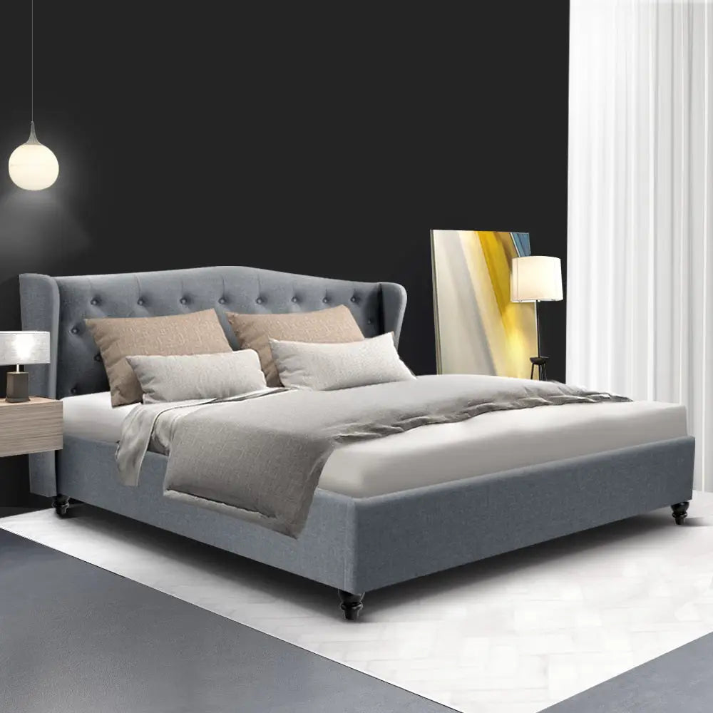 Artiss Bed Frame King Size Grey PIER - Furniture > Bedroom