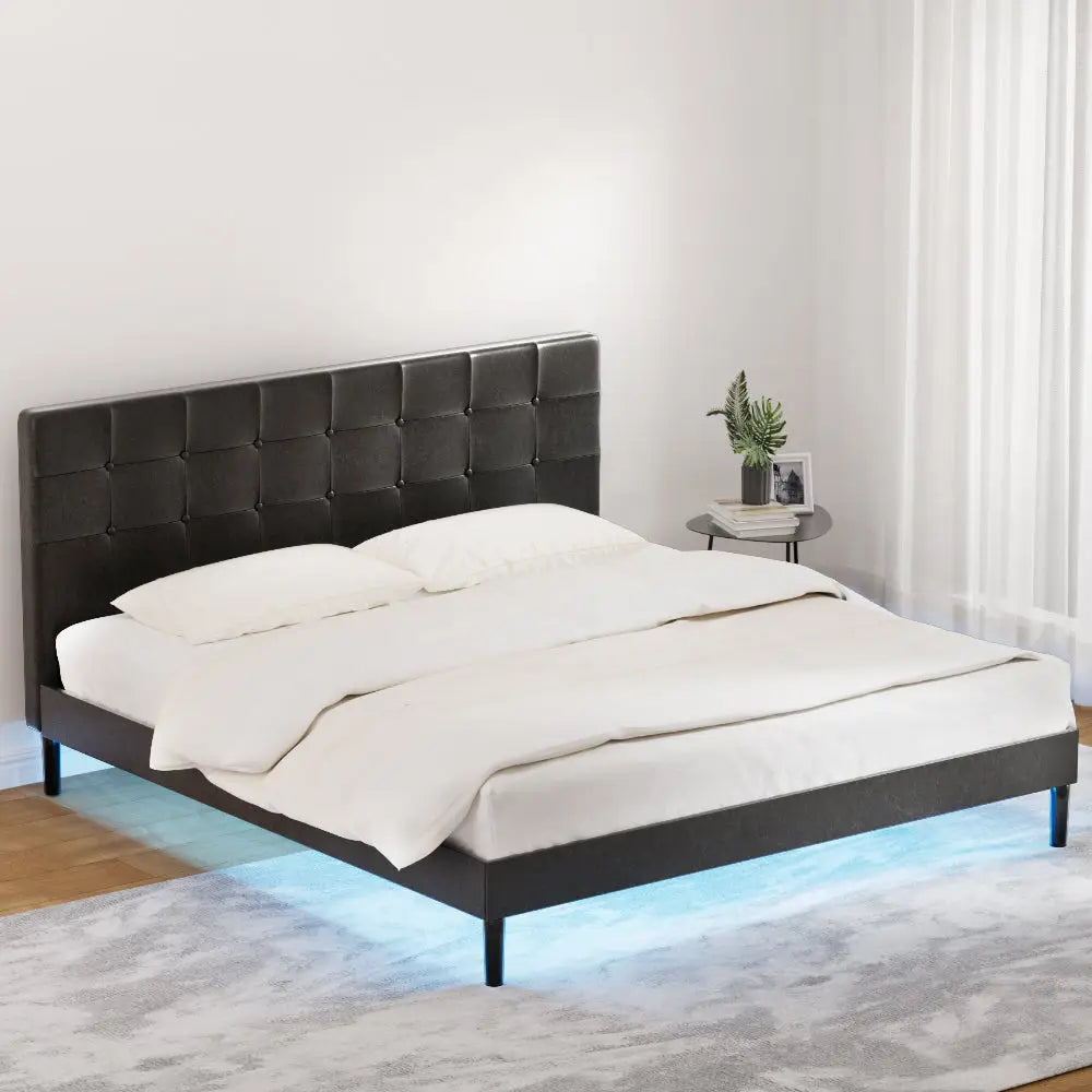 Artiss Bed Frame King Size LED Black RAVI - Furniture > Bedroom