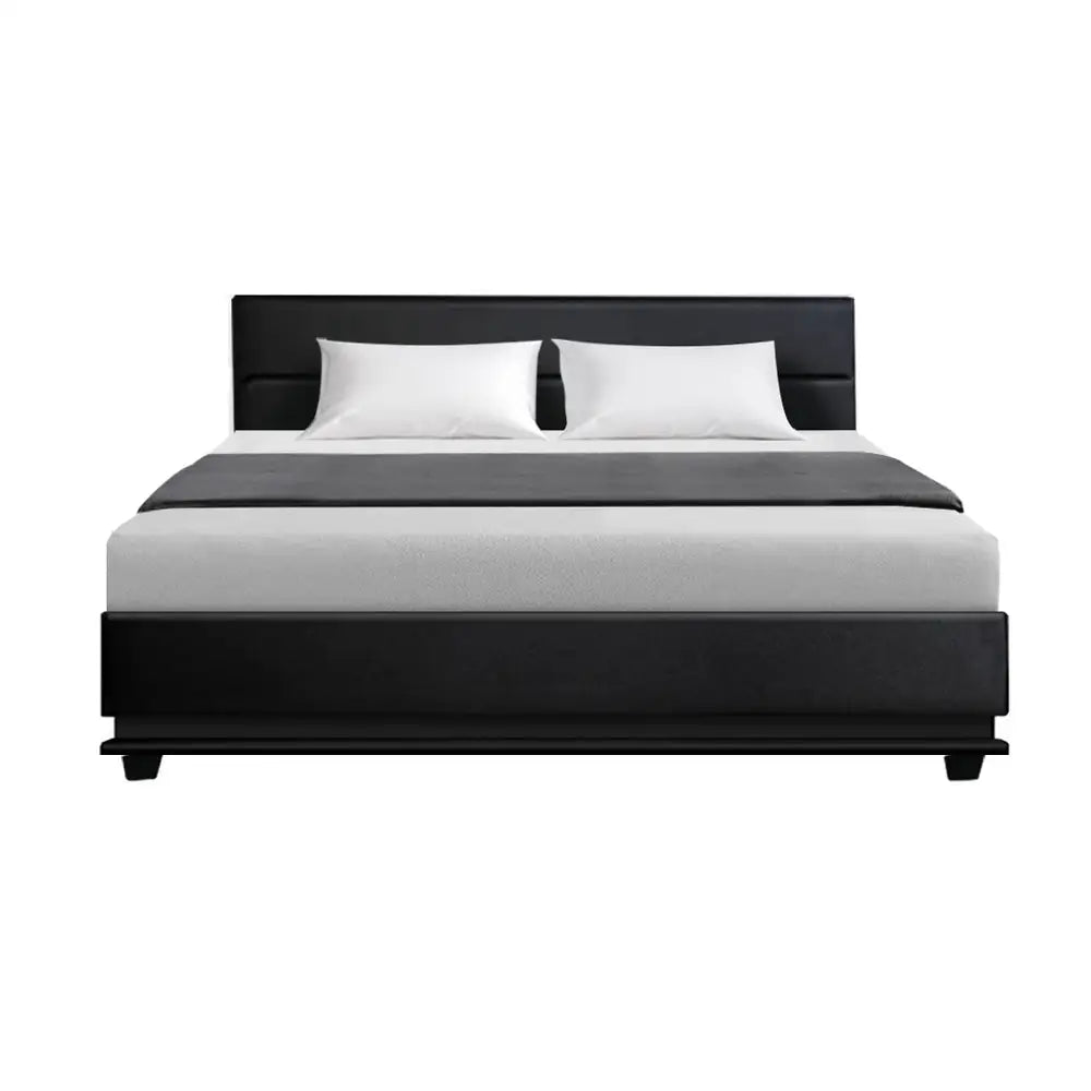 Artiss Bed Frame King Size LED Gas Lift Black LUMI - Furniture > Bedroom