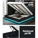 Artiss Bed Frame King Size LED Gas Lift Black LUMI - Furniture > Bedroom