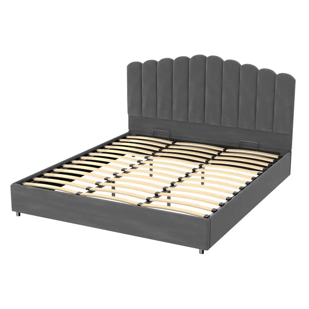 Artiss Bed Frame King Size Velvet Grey FION - Furniture > Bedroom > Beds & Bed Frames