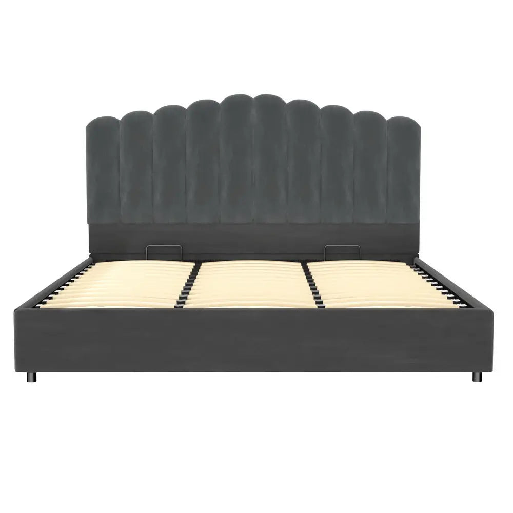 Artiss Bed Frame King Size Velvet Grey FION - Furniture > Bedroom > Beds & Bed Frames