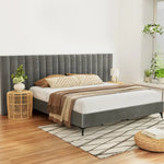 Artiss Bed Frame King Size Velvet Grey LOTT - Furniture > Bedroom > Beds & Bed Frames