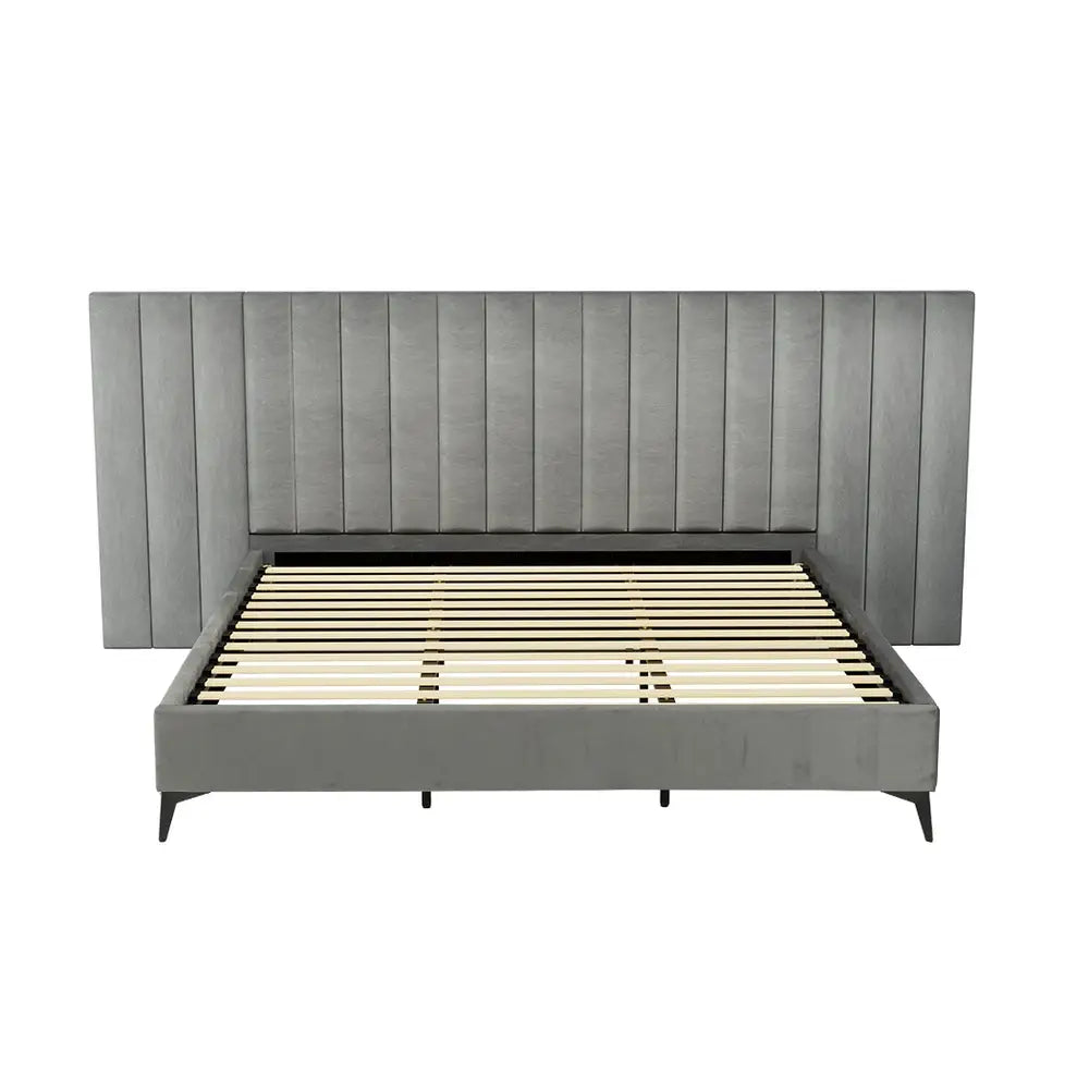 Artiss Bed Frame King Size Velvet Grey LOTT - Furniture > Bedroom > Beds & Bed Frames