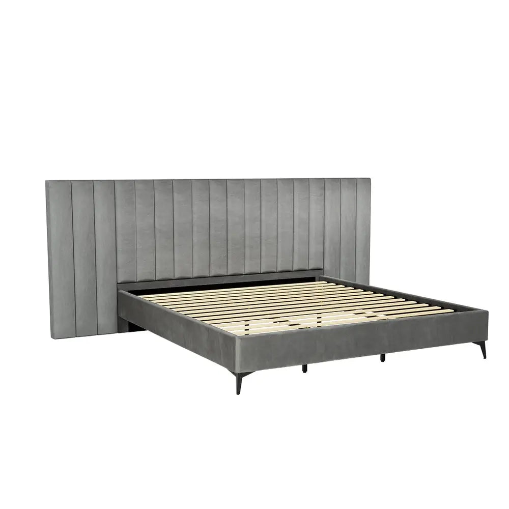 Artiss Bed Frame King Size Velvet Grey LOTT - Furniture > Bedroom > Beds & Bed Frames