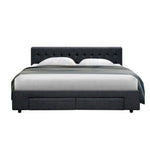 Artiss Bed Frame King Size with 4 Drawers Charcoal AVIO - Furniture > Bedroom