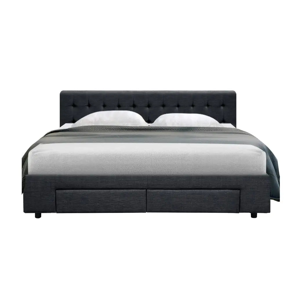 Artiss Bed Frame King Size with 4 Drawers Charcoal AVIO - Furniture > Bedroom