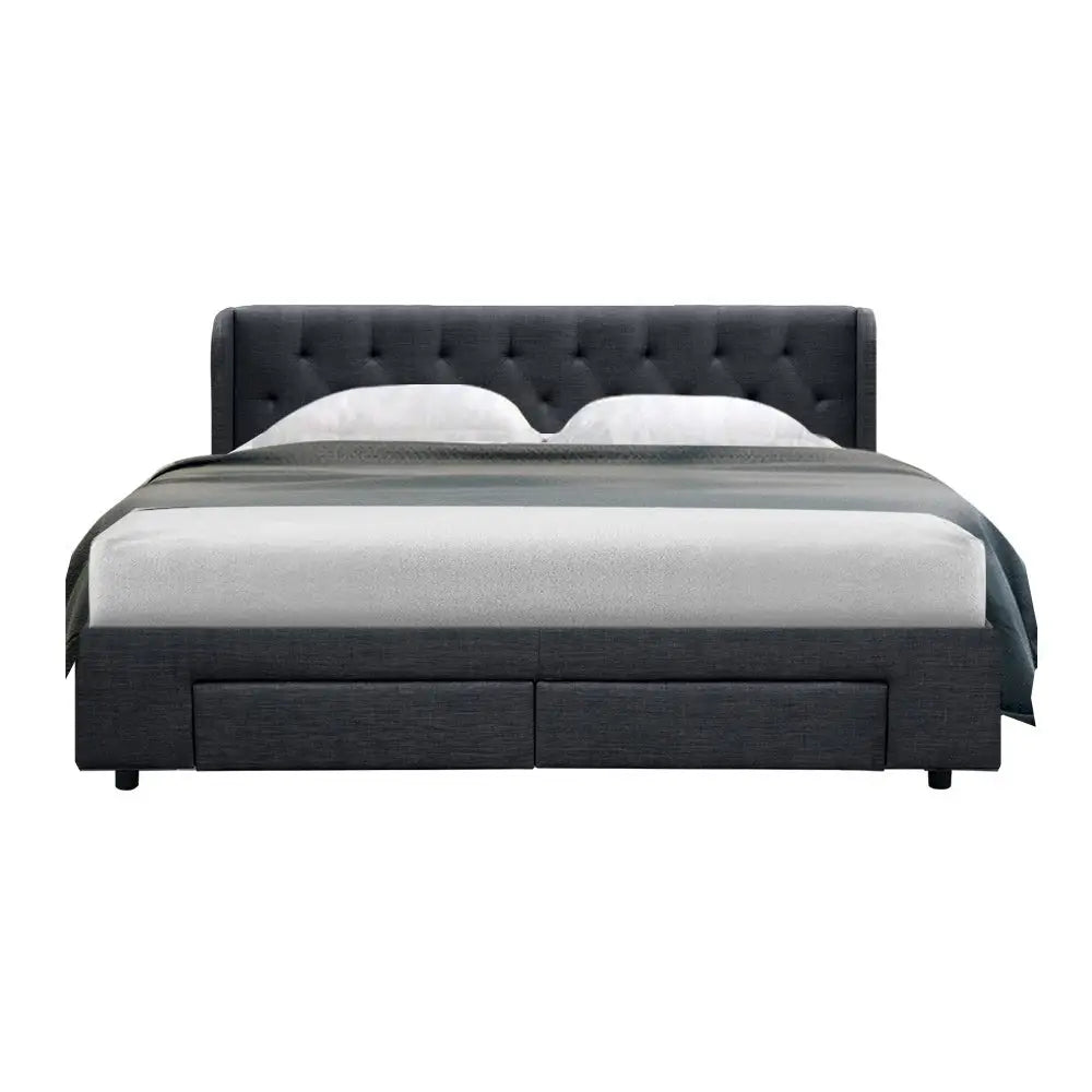Artiss Bed Frame King Size with 4 Drawers Charcoal MILA - Furniture > Bedroom > Beds & Bed Frames