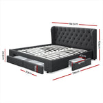Artiss Bed Frame King Size with 4 Drawers Charcoal MILA - Furniture > Bedroom > Beds & Bed Frames