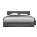 Artiss Bed Frame King Size with 4 Drawers Grey AVIO - Furniture > Bedroom