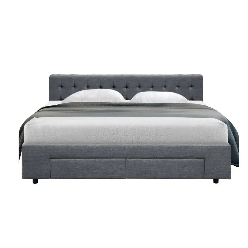 Artiss Bed Frame King Size with 4 Drawers Grey AVIO - Furniture > Bedroom