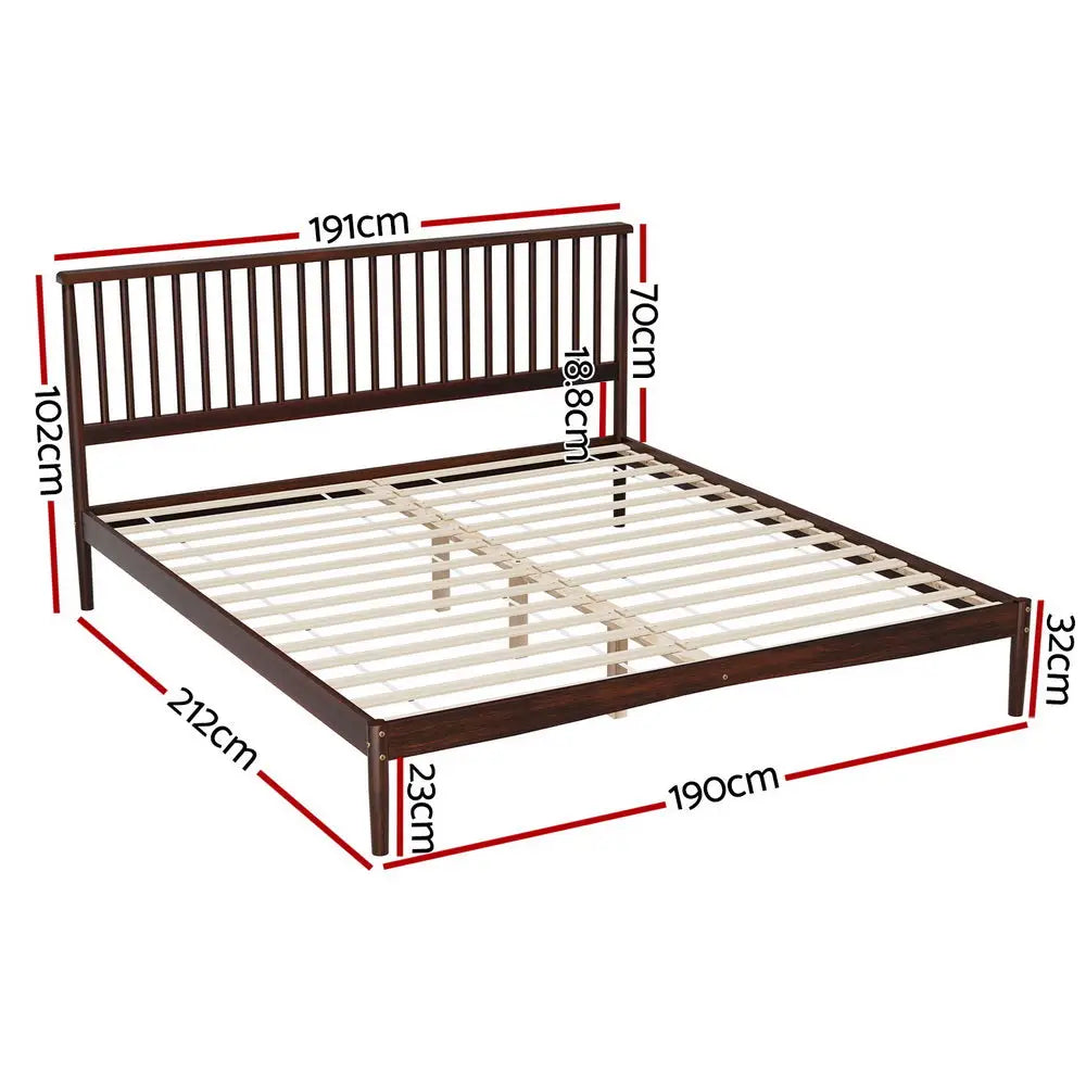 Artiss Bed Frame King Size Wooden Base Mattress Platform Timber Walnut VISE - Furniture > Bedroom